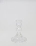 10 cm Rölyef Kabartmalı Kristal Cam Şamdan Mumluk ve Mum Seti