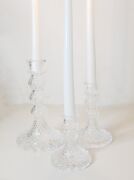 10 cm Rölyef Kabartmalı Kristal Cam Şamdan Mumluk ve Mum Seti