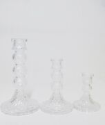 10 cm Rölyef Kabartmalı Kristal Cam Şamdan Mumluk ve Mum Seti