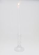 15 cm Rölyef Kabartmalı Kristal Cam Şamdan Mumluk ve Mum Seti