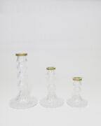 20 cm Gold Boyunlu Rölyef Kabartmalı Kristal Şamdan Mumluk ve Mum Seti