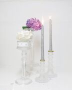 20 cm Gold Boyunlu Rölyef Kabartmalı Kristal Şamdan Mumluk ve Mum Seti