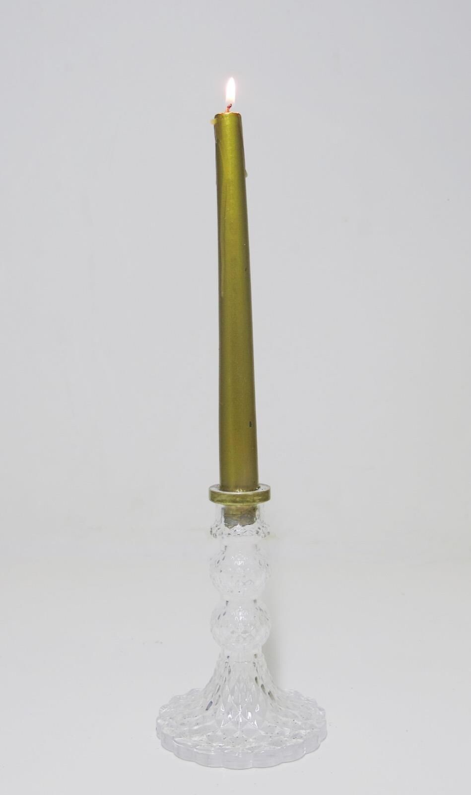 15 cm Gold Boyunlu Rölyef Kabartmalı Kristal Şamdan Mumluk ve Mum Seti