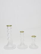 15 cm Gold Boyunlu Rölyef Kabartmalı Kristal Şamdan Mumluk ve Mum Seti