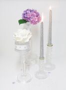 15 cm Gold Boyunlu Rölyef Kabartmalı Kristal Şamdan Mumluk ve Mum Seti