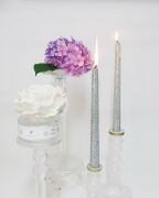 10 cm Gold Boyunlu Rölyef Kabartmalı Kristal Şamdan Mumluk ve Mum Seti