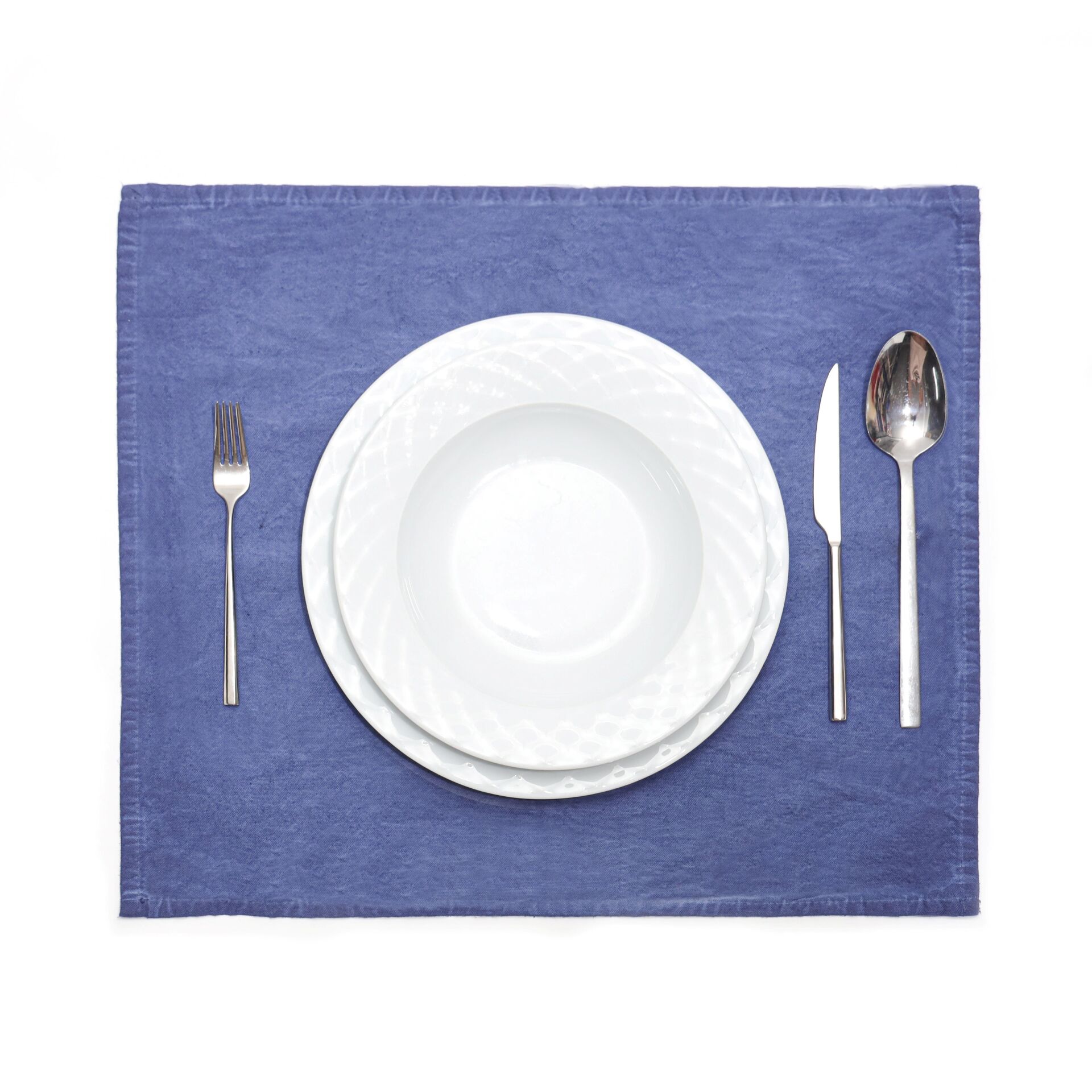 Taşlanmış Indigo Denim Pamuk Amerikan Servisi- 2'li Set