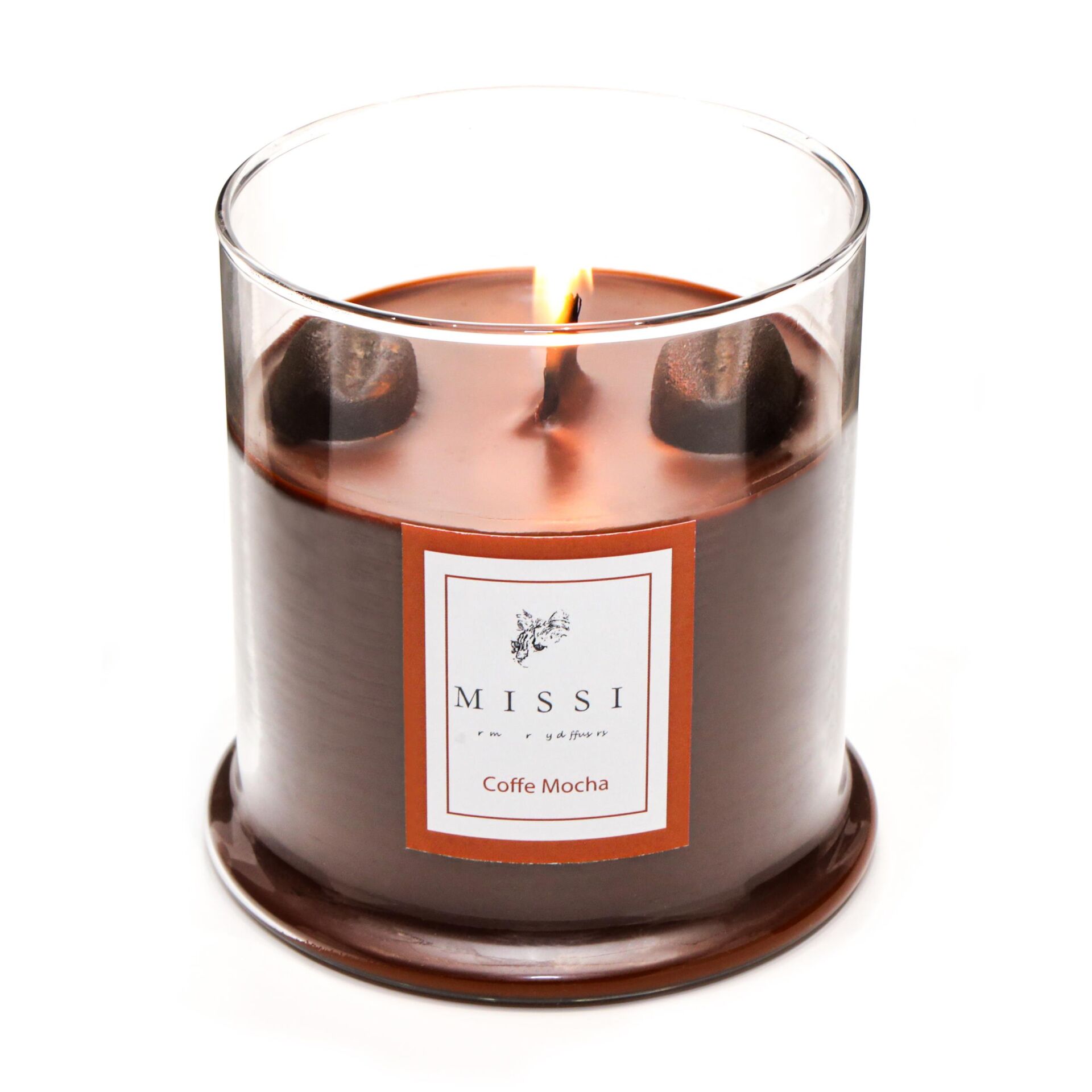 Büyük Üfleme Cam Ahşap Fitilli Coffe Mocha Vegan Mum (380 gr)
