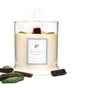 Büyük Üfleme Cam Ahşap Fitilli  Chai Tea Latte Vegan Mum (380 gr)