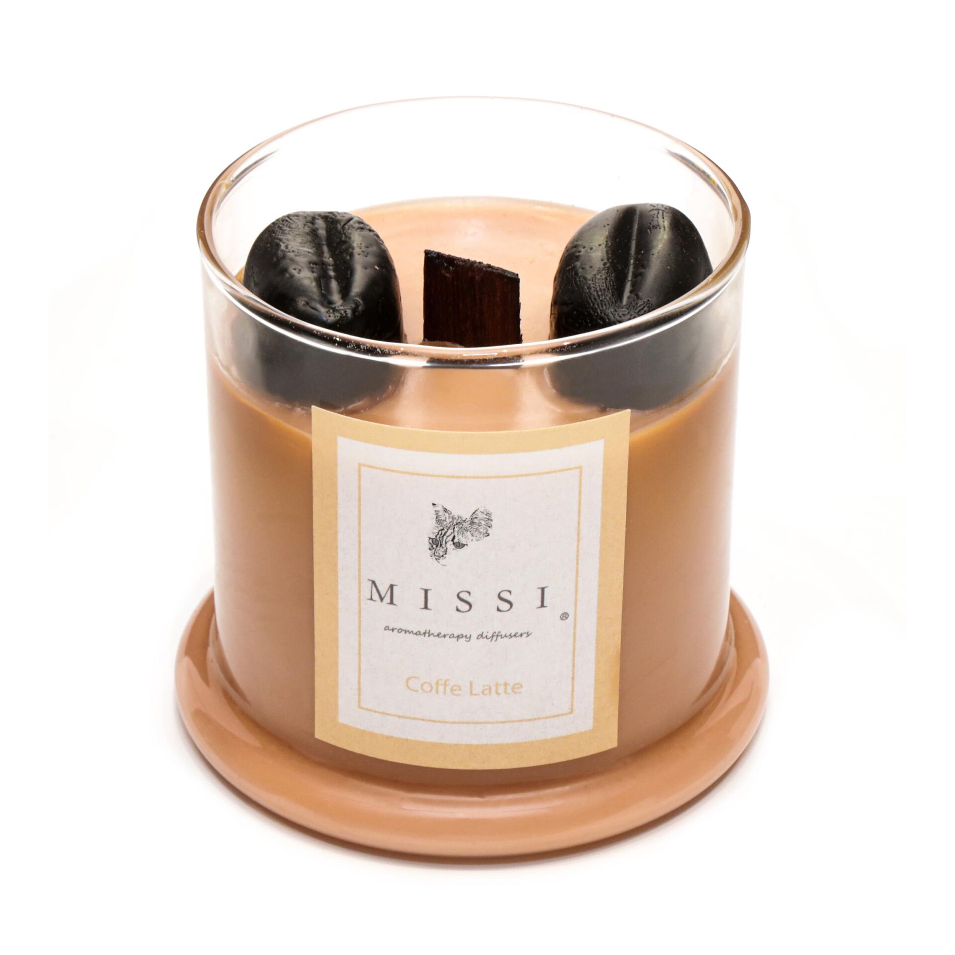 Üfleme Cam Ahşap Fitilli Coffe Latte Vegan Mum(140 gr)