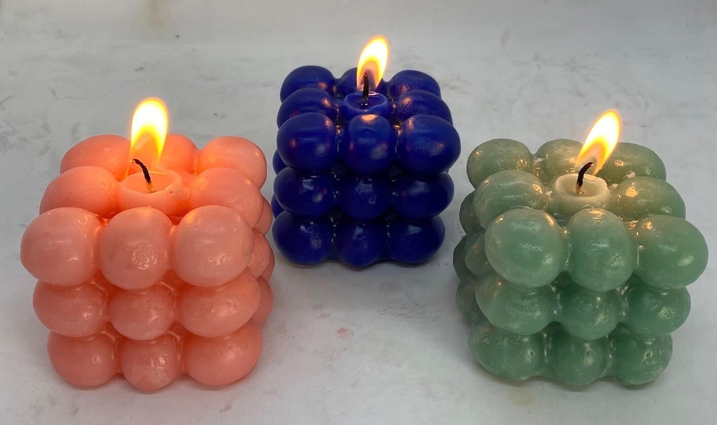 MİSSİ 3LÜ PEMBE-MAVİ-YEŞİL BUBBLE MUM SETİ