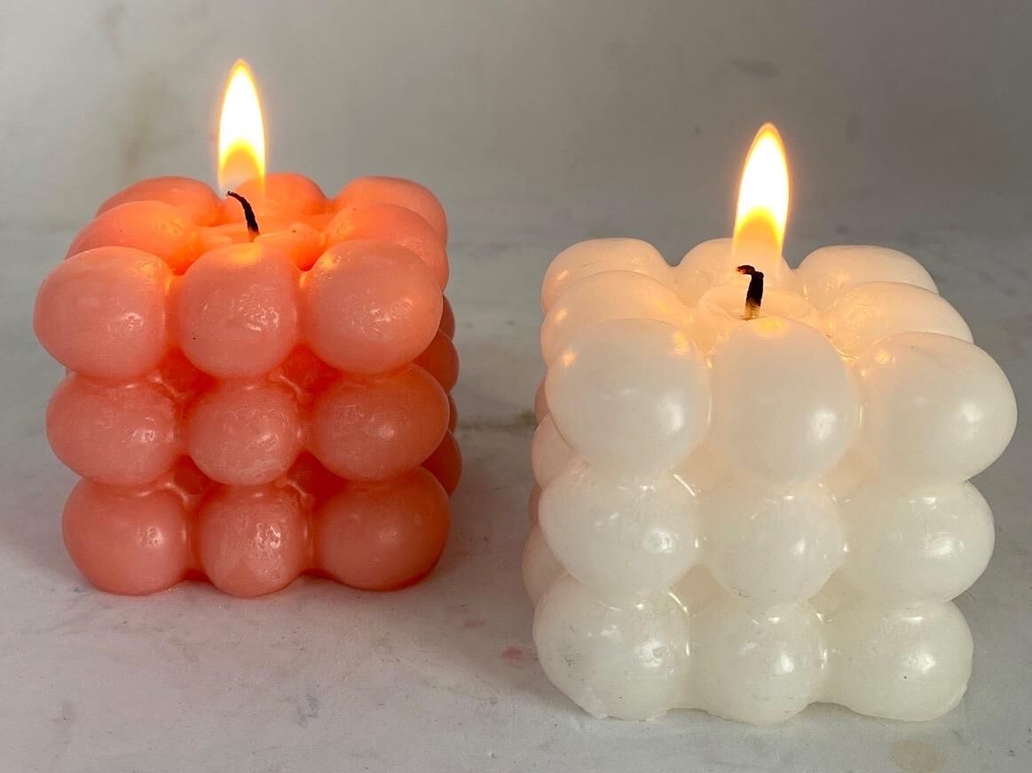 MİSSİ 2Lİ PEMBE-EKRU BUBBLE MUM SETİ