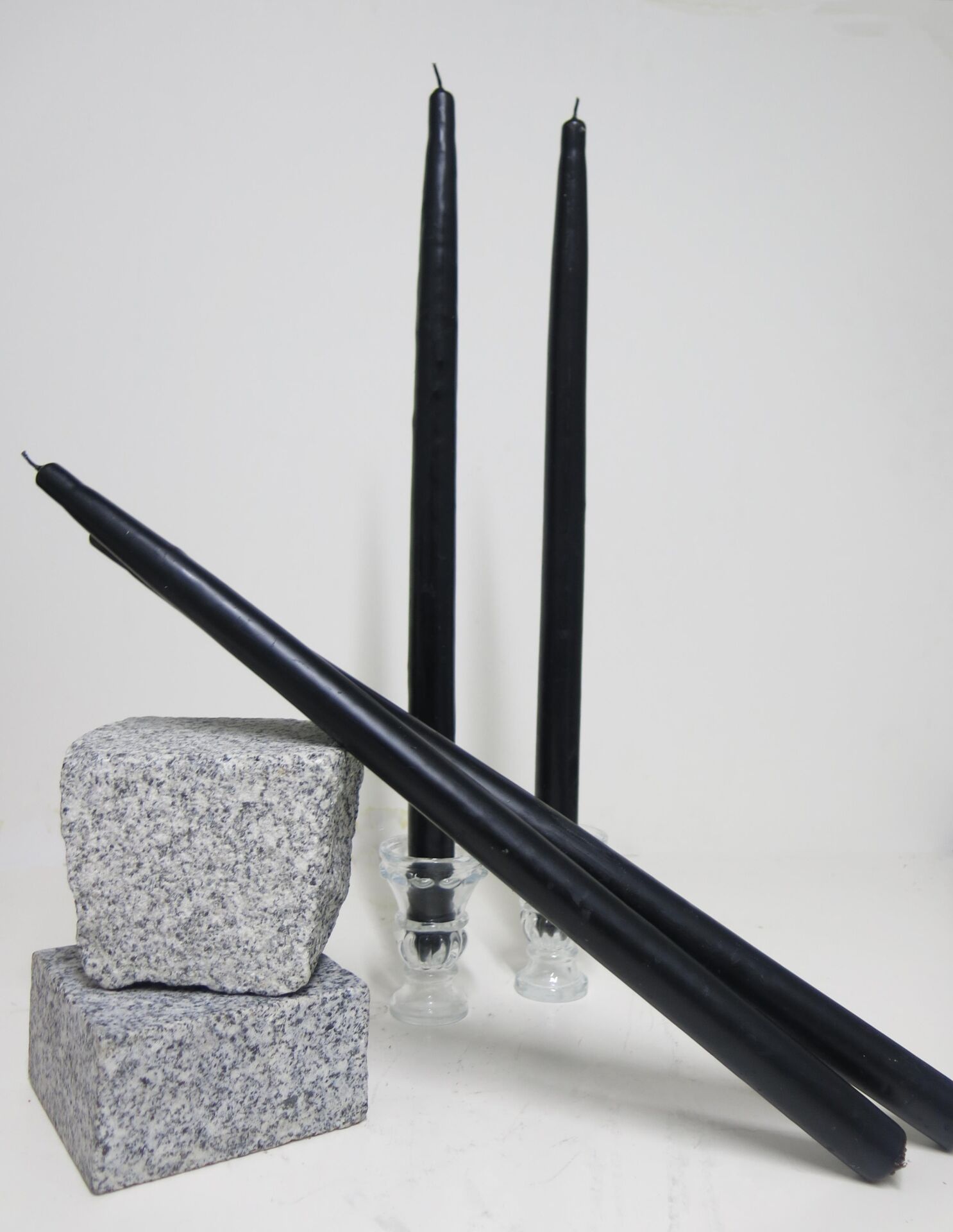 4 Adet Siyah Uzun Şamdan Mum Seti (42 CM)