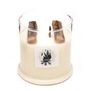 Büyük Üfleme Cam Ahşap Fitilli Palo Santo Vegan Mum (380 gr)