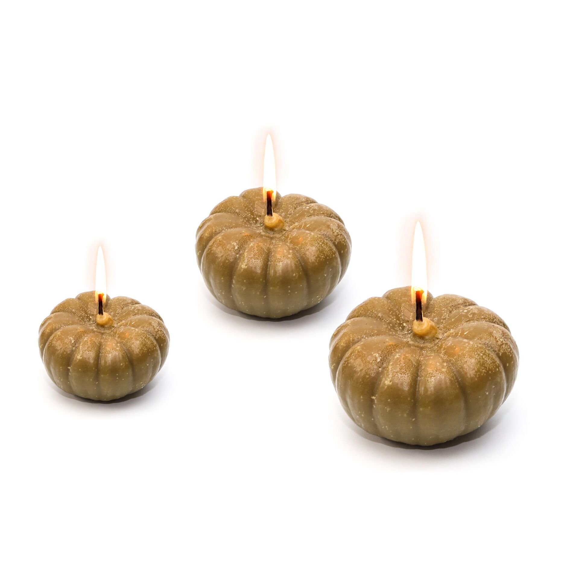 Dekoratif 3 Boy Haki Balkabağı Mum Seti