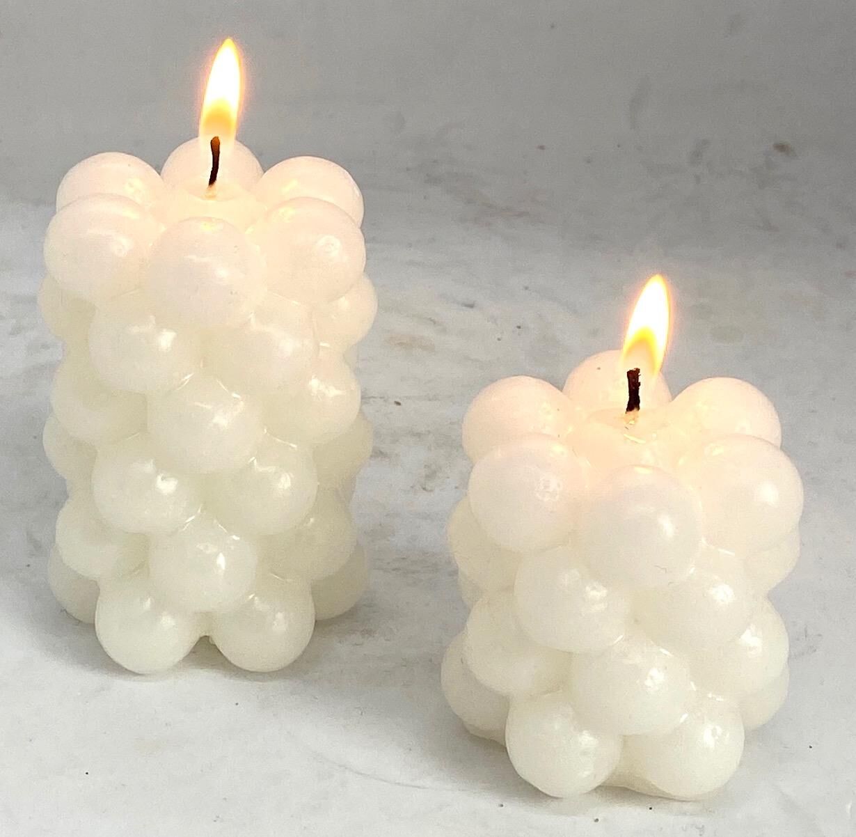 MİSSİ 2 Lİ EKRU BLOK BUBBLE MUM SETİ