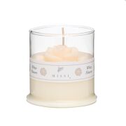 Büyük Üfleme Cam Bardak İçi Beyaz Gül Kokulu Gül Dekorlu Vegan Mum