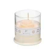 Büyük Üfleme Cam Bardak İçi Beyaz Gül Kokulu Gül Dekorlu Vegan Mum