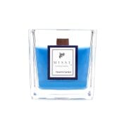 Kare Cam Ahşap Fitilli Mavi Yasemin Sandal Kokulu Vegan Mum (8X8 CM)