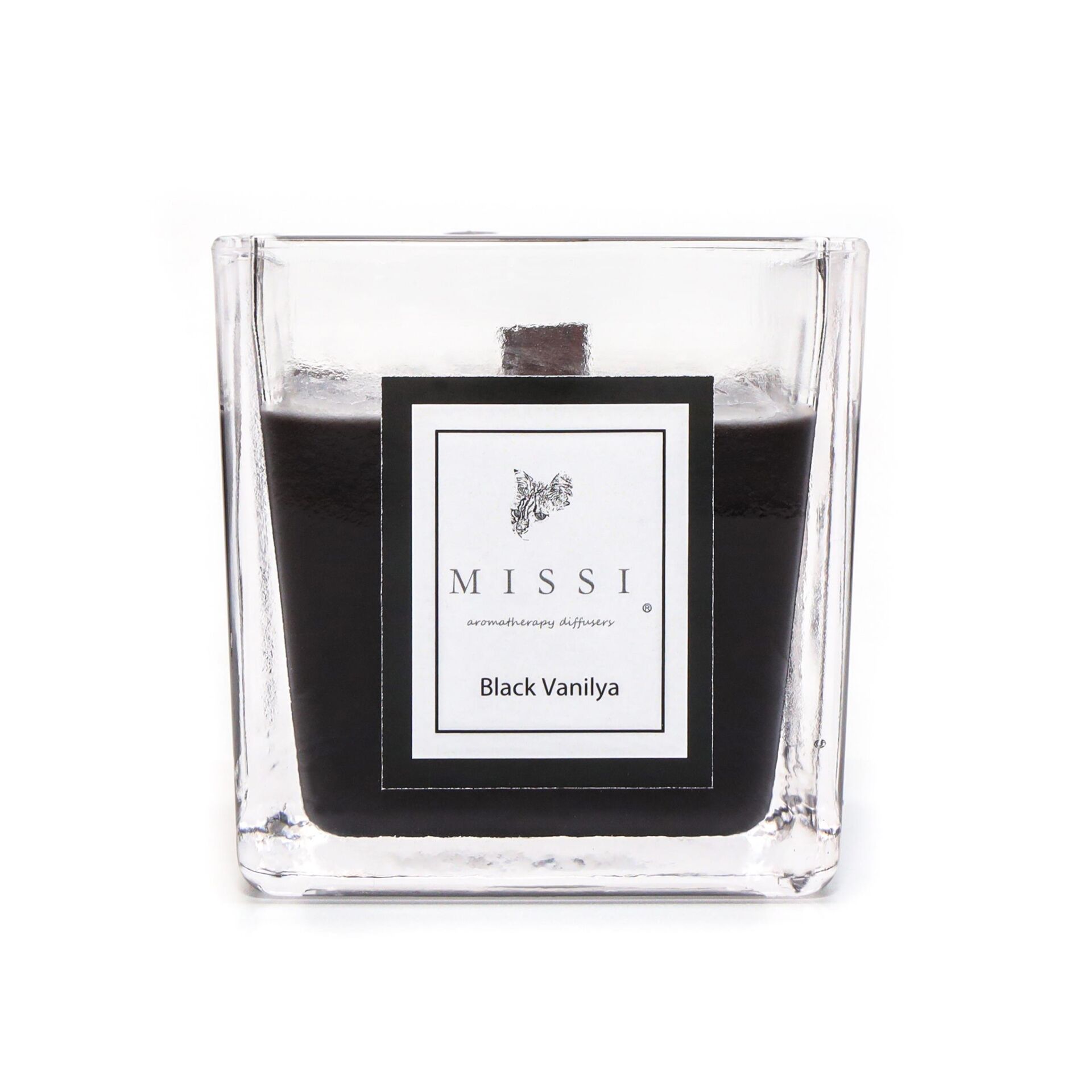 Kare Cam Ahşap Fitilli Siyah Black Vanilya Vegan Mum (8X8 cm)