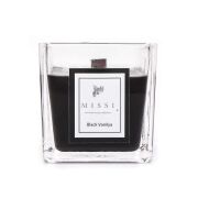 Kare Cam Ahşap Fitilli Siyah Black Vanilya Vegan Mum (8X8 cm)