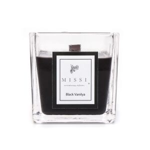 Kare Cam Ahşap Fitilli Siyah Black Vanilya Vegan Mum (8X8 cm)