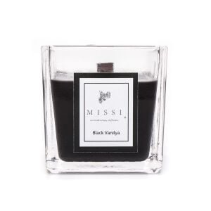 Kare Cam Ahşap Fitilli Siyah Black Vanilya Vegan Mum (8X8 cm)