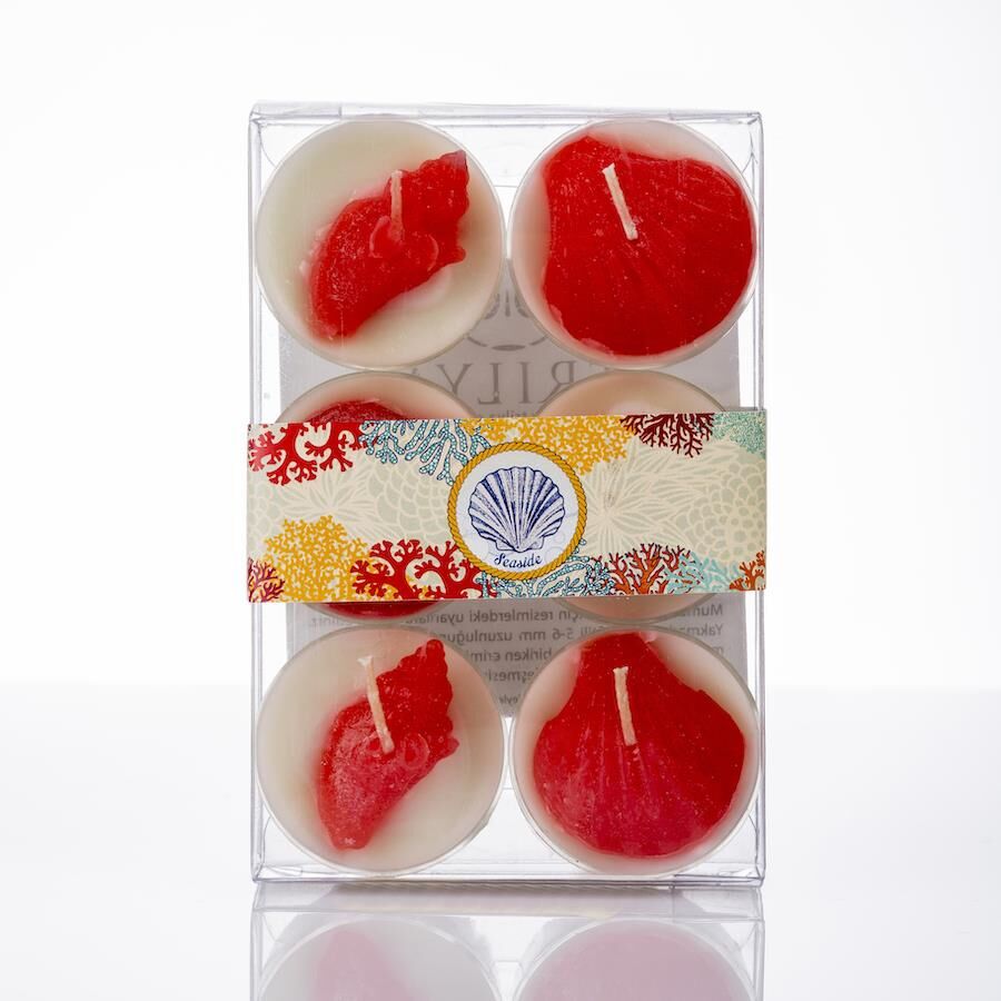 Marin 6'lı Dekorlu Ocean Kokulu Kırmızı Tealıght Mum Seti