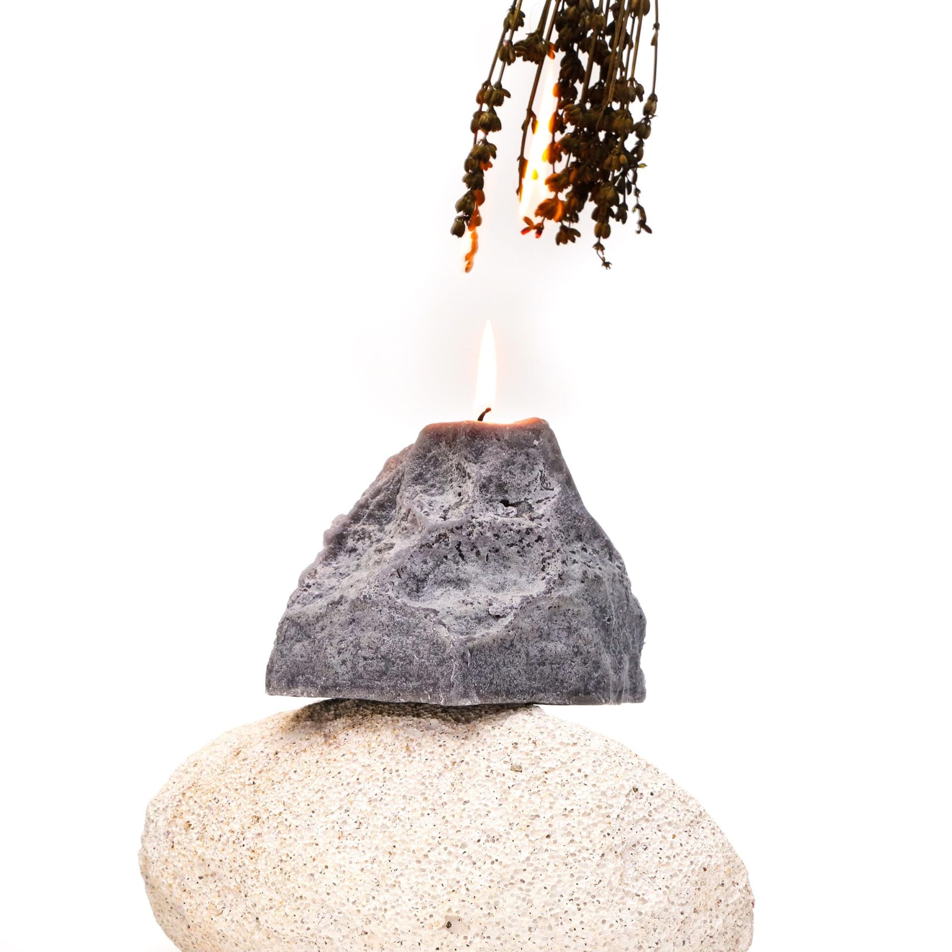 Dekoratif Gri Doğal Kaya Taşı Mum (11 cm)