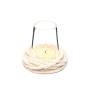 Marin Ekru Halat Seramik Taşlı Cam Mumluk ve Tealight Seti