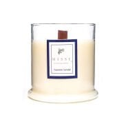 Üfleme Cam Ahşap Fitilli Yasemin Sandal Kokulu Vegan Mum (140 gr)