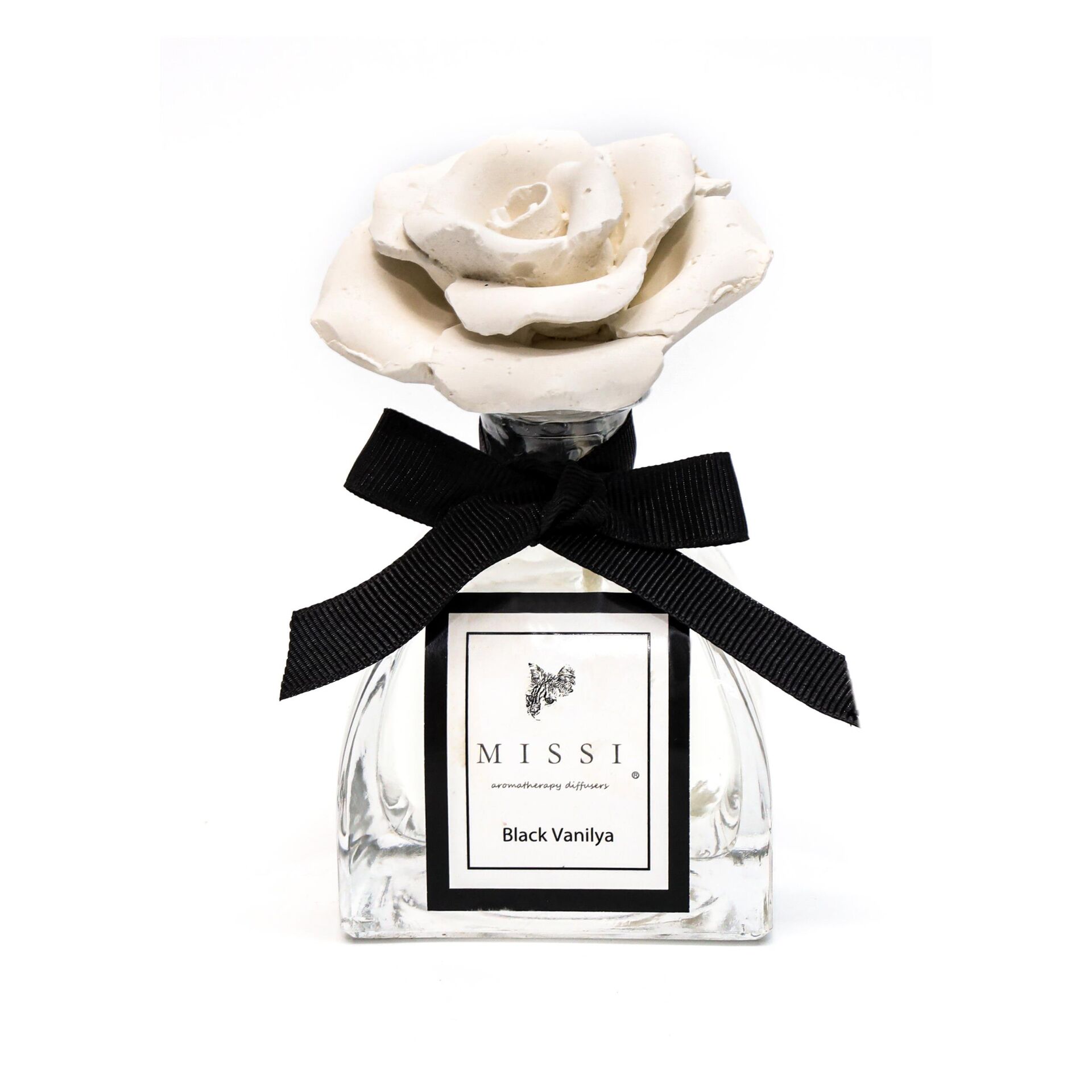 130 ml Lotus Cam Şişe Seramik Taşlı Black Vanilya Oda Kokusu