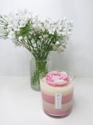 Pembe Çizgili White Rose Kokulu Vegan Mum