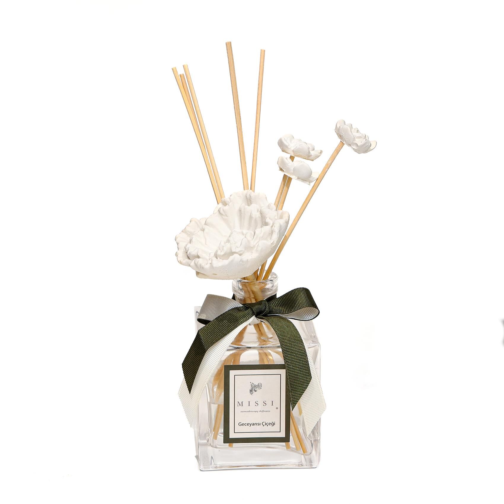 200 ml Kare Şişe Geceyarısı Çiçeği Taşlı Bambu Çubuklu Oda Kokusu