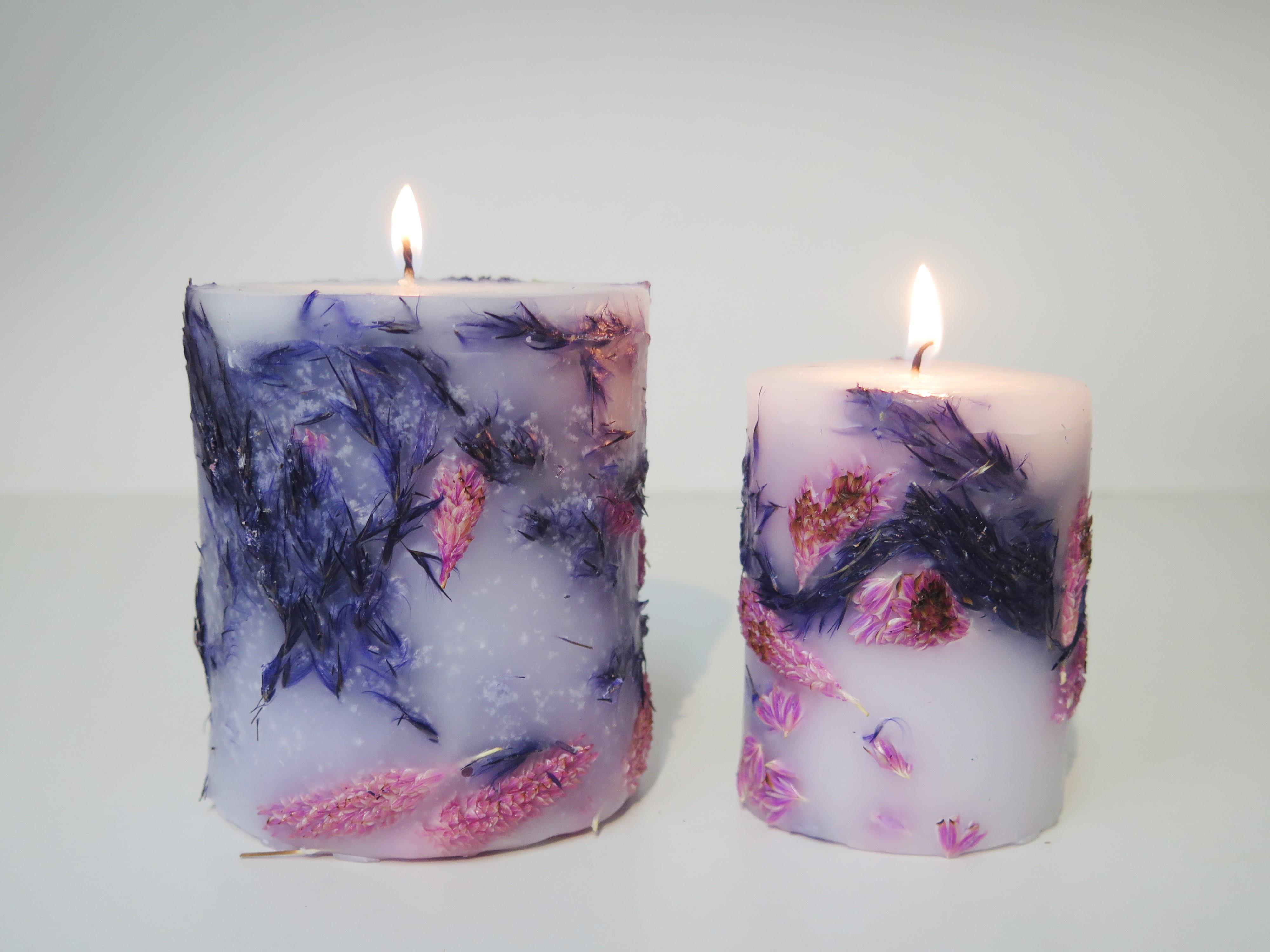 MİSSİ EL YAPIMI DOĞAL BİTKİLİ MOR-PEMBE 2Lİ MUM SETİ