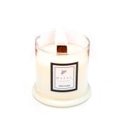 Üfleme Cam Ahşap Fitilli Black Vanilya Kokulu Vegan Mum (140 gr)