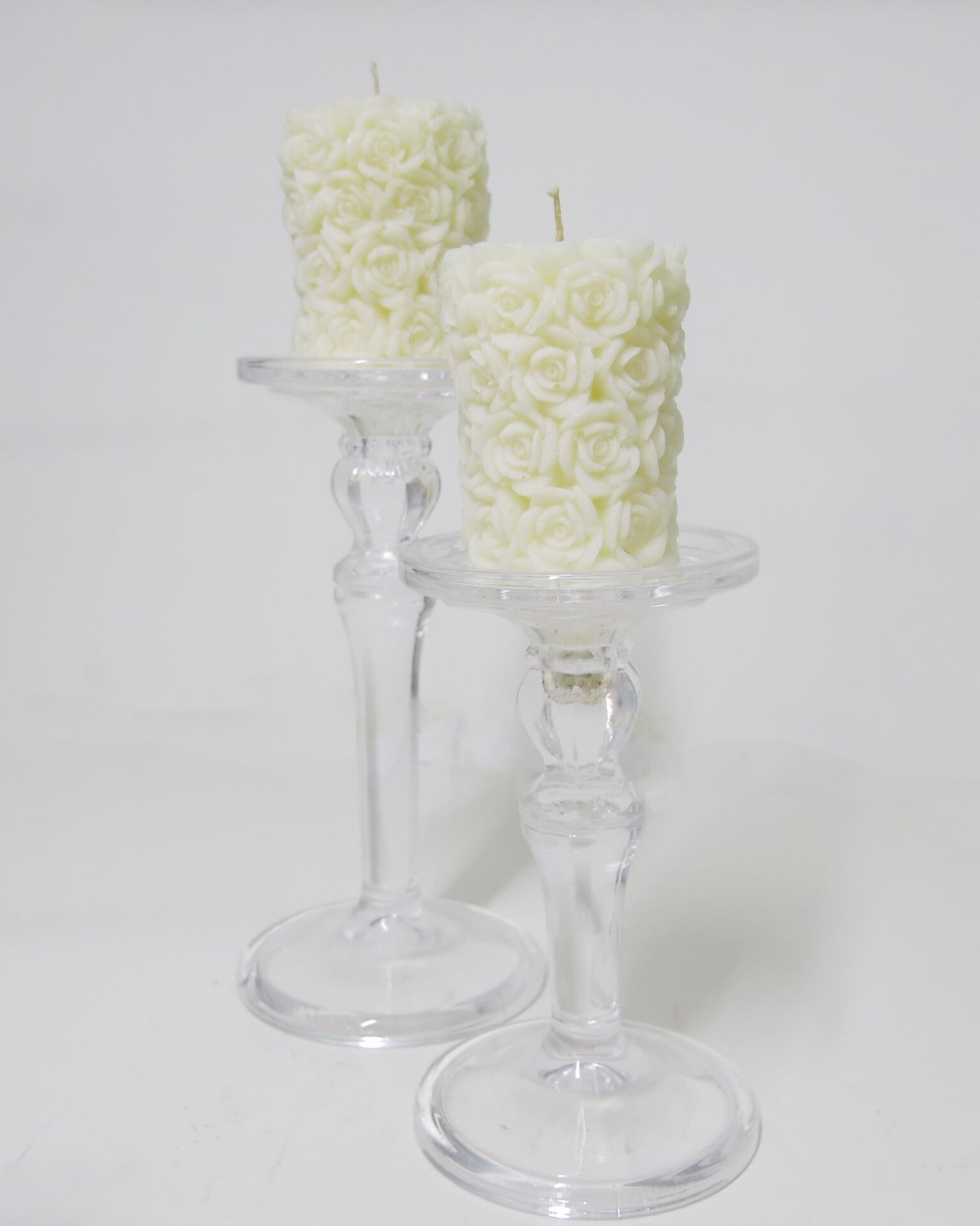 2li Ekru Gül Kabartmalı 7X8 Mum Seti