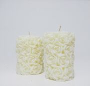 2li Ekru Gül Kabartmalı 7X8 Mum Seti