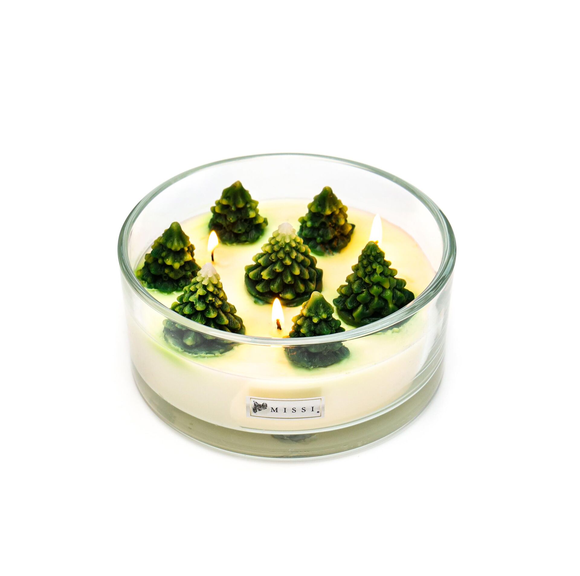 Büyük Cam Çanak Çamağacı Dekorlu Spice Orange Kokulu Vegan Mum