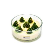 Büyük Cam Çanak Çamağacı Dekorlu Spice Orange Kokulu Vegan Mum