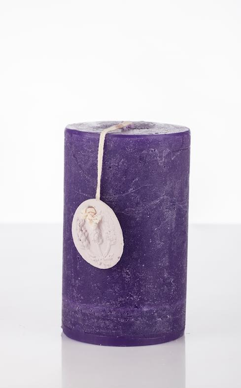 7X12 cm Lavanta Taşlı Mor Silindir Mum