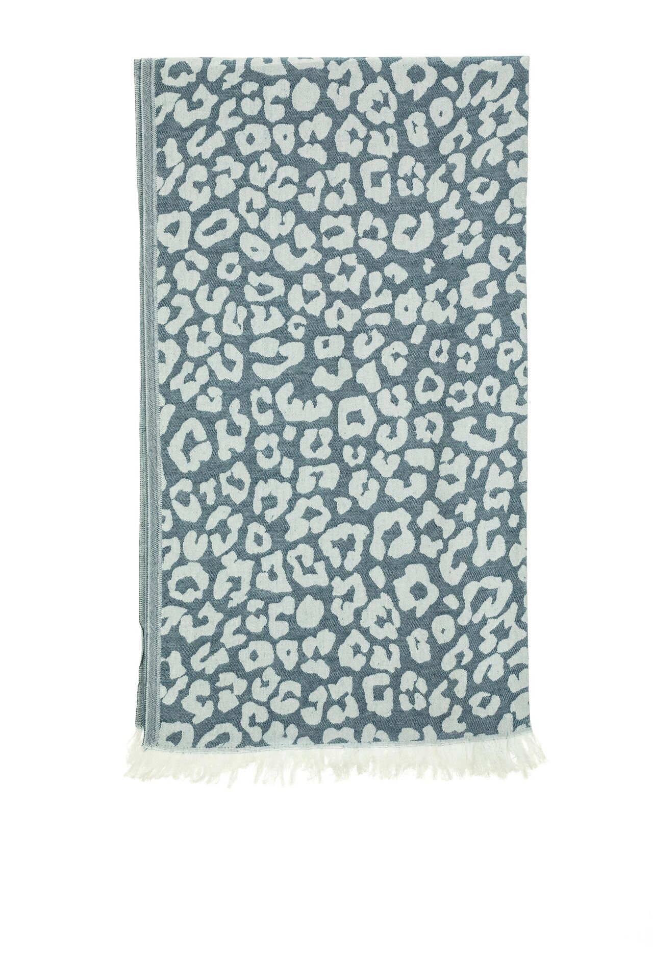 Yeşil Leopar Jakarlı Pamuk Peştemal