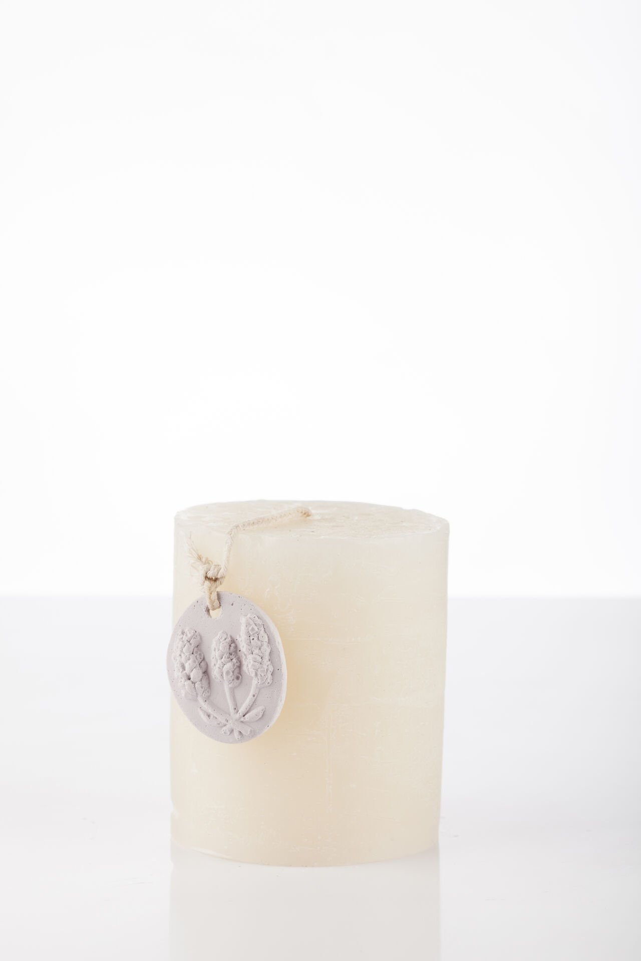 7x8 Ekru Lavanta Taşlı Silindir Mum