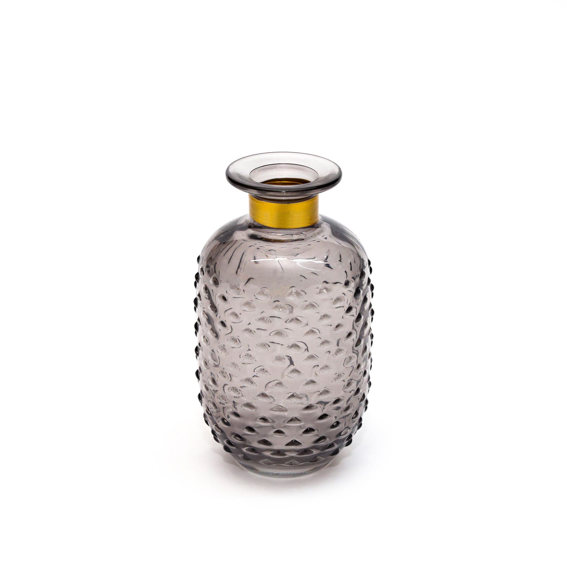 Gold Boyunlu Antrasit Cam Vazo (15 CM)