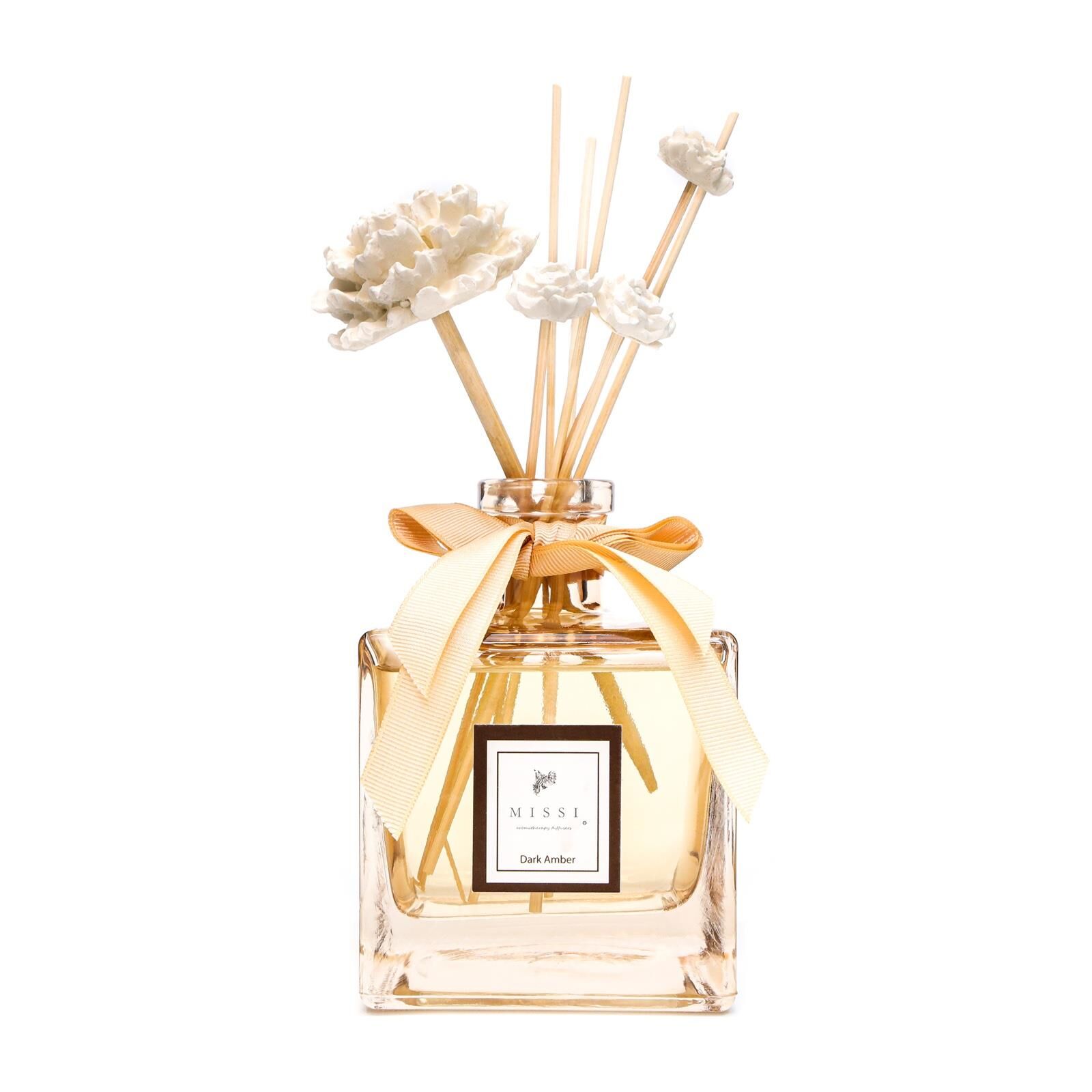 500 ml Amber Kare Şişe Bambu Çubuklu Dark Amber Oda Kokusu