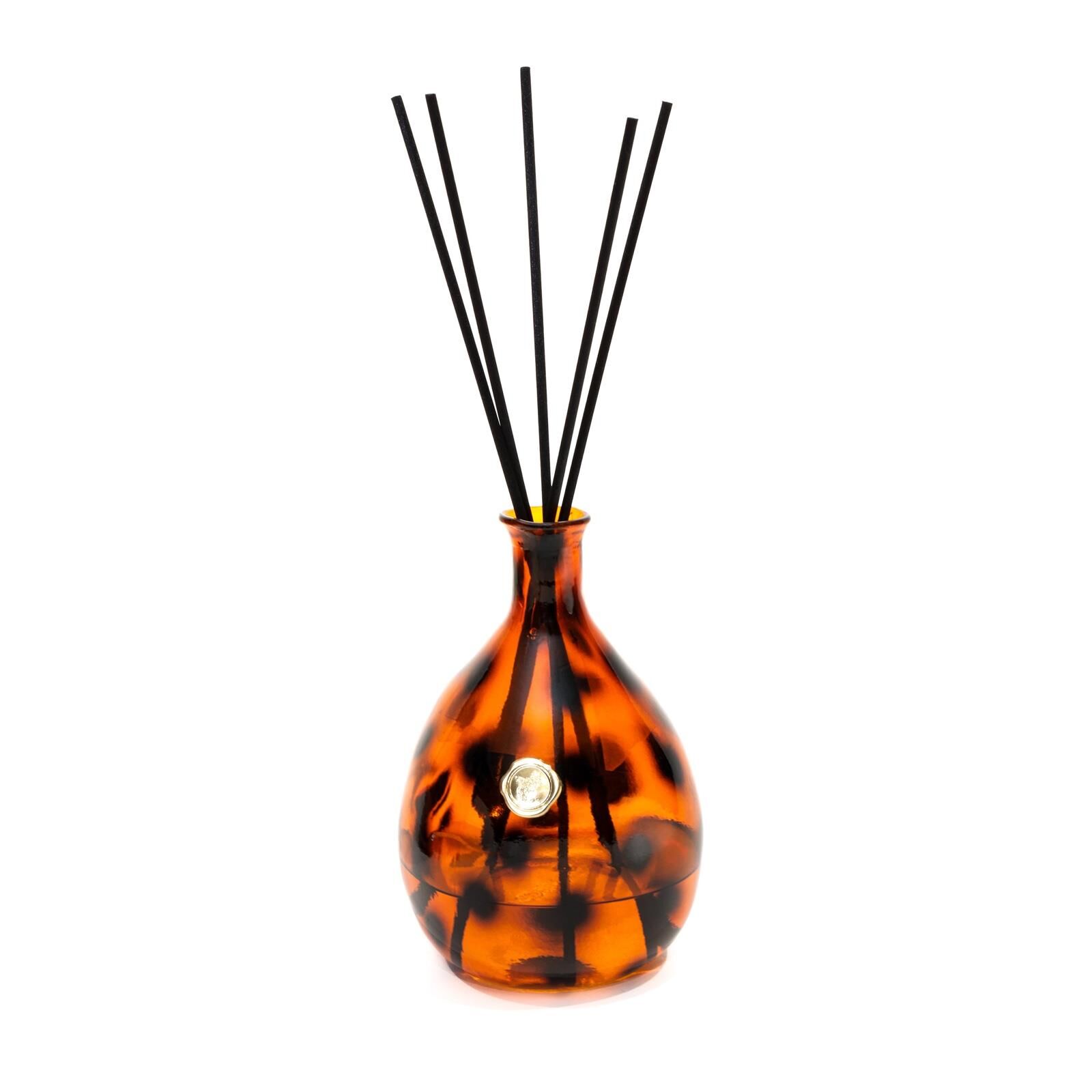 Büyük Dekoratif Leopar Desenli Amorf Cam Şişe Dark Wood Oda Kokusu