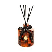 500 ml Kahverengi Leopar Desenli Cam Şişe Siyah Bambu Çubuklu Vanilya Sandal Oda Kokusu