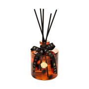 500 ml Kahverengi Leopar Desenli Cam Şişe Siyah Bambu Çubuklu Vanilya Sandal Oda Kokusu