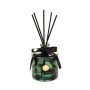 500 ml Yeşil Leopar Desenli Cam Şişe Siyah Bambu Çubuklu Yasemin Sandal Oda Kokusu