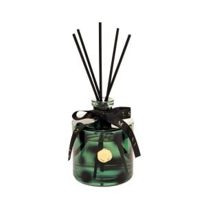 500 ml Yeşil Leopar Desenli Cam Şişe Siyah Bambu Çubuklu Yasemin Sandal Oda Kokusu